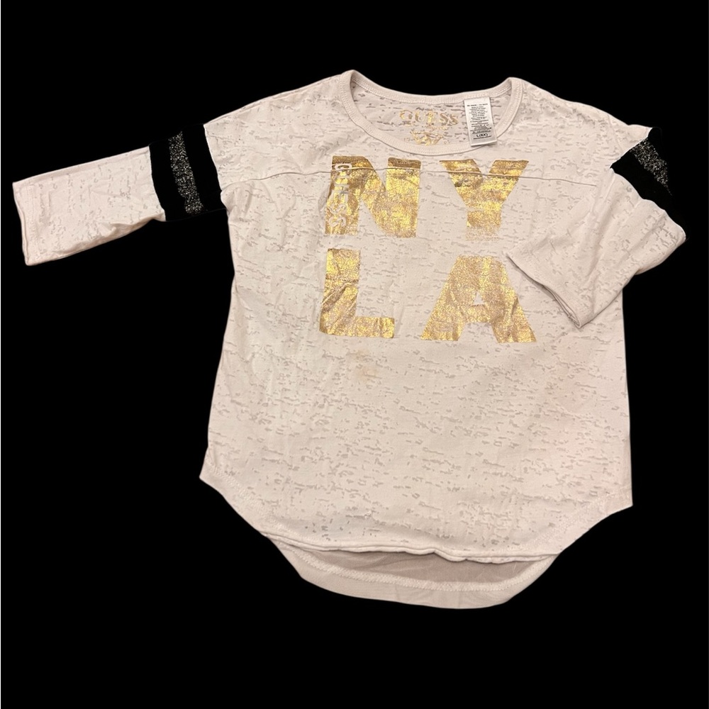 Guess Kids Cream and Gold NY LA Long Sleeve Tee